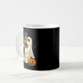 幽霊のミニチュアシュナウザー ハロウィン コーヒーマグカップ (正面左)