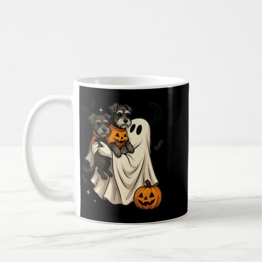 幽霊のミニチュアシュナウザー ハロウィン コーヒーマグカップ (左)