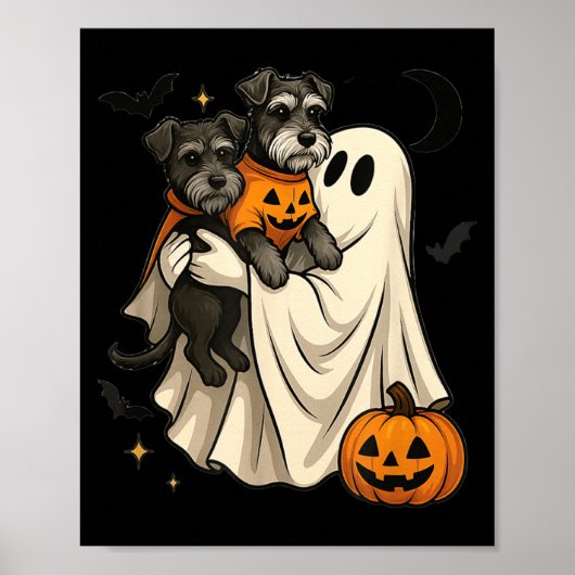 幽霊のミニチュアシュナウザー ハロウィン ポスター (正面)