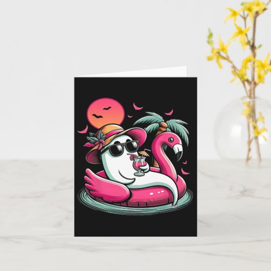 幽霊のライフブイのフラミンゴのプールの浮き夏 カード (黄色い花)