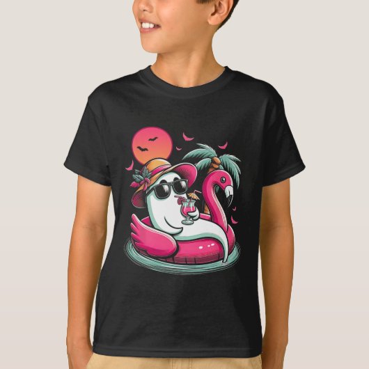 幽霊のライフブイのフラミンゴのプールの浮き夏 Tシャツ (正面)