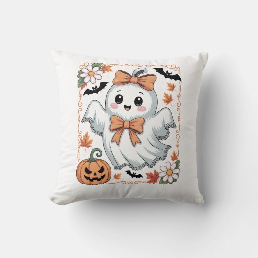 幽霊のレースのスケルトン ハロウィン クッション (正面)
