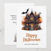 幽霊の出る家のカボチャ コウモリ 幽霊 ハロウィンカード シーズンカード (正面/裏面)
