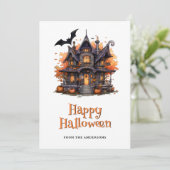 幽霊の出る家のカボチャ コウモリ 幽霊 ハロウィンカード シーズンカード (スタンド正面)
