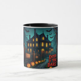 幽霊の出る屋敷とコウモリのハロウィンマグカップ マグカップ