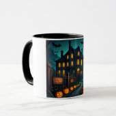 幽霊の出る屋敷とコウモリのハロウィンマグカップ マグカップ (正面左)
