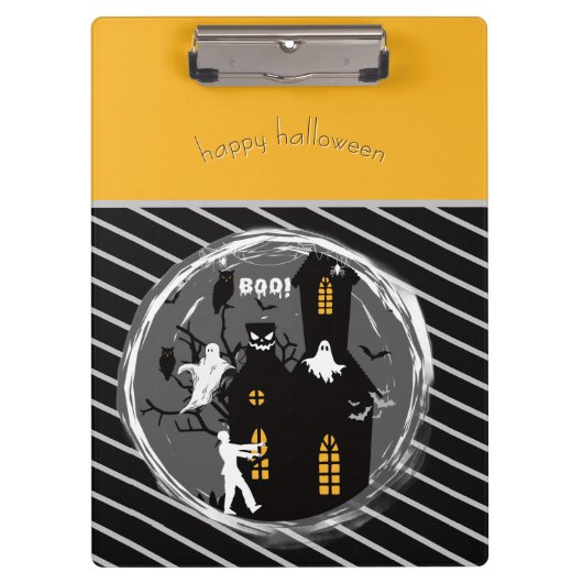 幽霊の出る屋敷とコウモリのハロウィン ホラー クリップボード (正面)