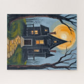 幽霊の出る屋敷 | スプーキー・ハロウィーンの水彩画 ジグソーパズル (横)