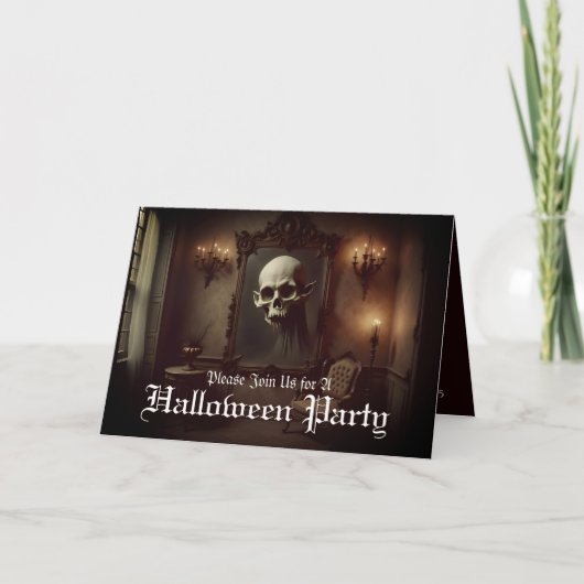 幽霊の出る絵の中のドクロ ハロウィン招待状 カード (正面)