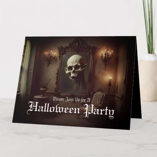 幽霊の出る絵画のドクロ ハロウィンの招待状 カード (正面)