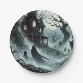 幽霊の夜 怖いお化け屋敷 ハロウィンパーティー ペーパープレート (正面)