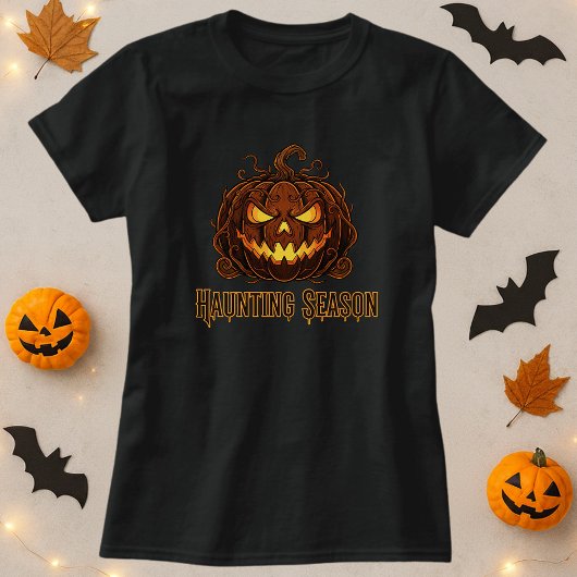 幽霊の季節 カボチャのジャック・オ・ランタン Tシャツ