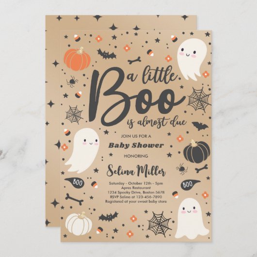 幽霊の小さなブーはハロウィーンの赤ちゃんシャワーが原因 招待状 (正面/裏面)