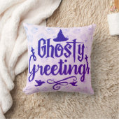 幽霊の挨拶パープル淡い色のハロウィーン クッション (ブランケット)
