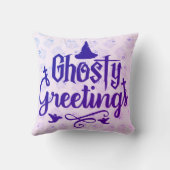 幽霊の挨拶パープル淡い色のハロウィーン クッション (裏面)