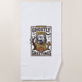 幽霊の挨拶Tシャツ ビンテージ風の彫刻 ハロウィン ビーチタオル (正面)