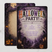 💜 幽霊の森のハロウィンパーティー招待状 🎃 招待状 (正面/裏面)