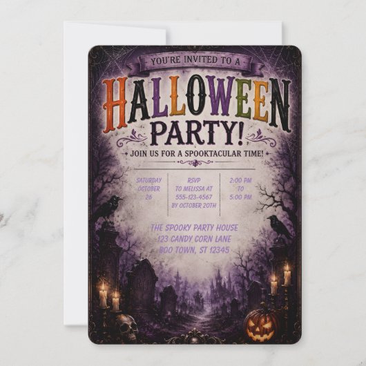 💜 幽霊の森のハロウィンパーティー招待状 🎃 招待状 (正面)