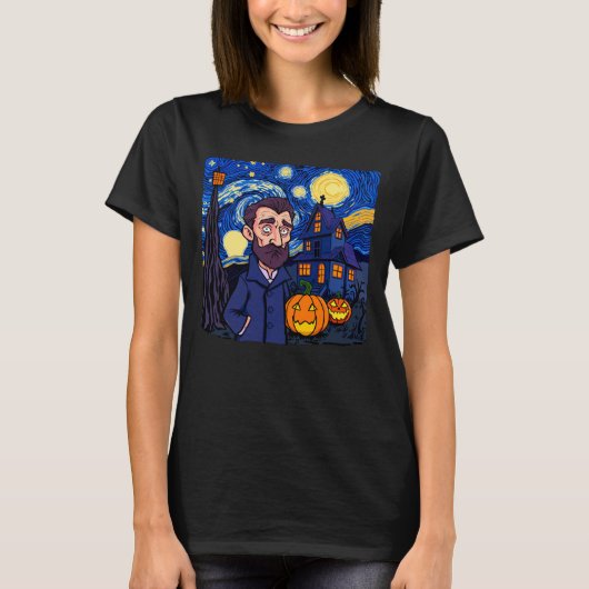 幽霊の浮かぶゴッホの風景 - ゴシックの星空のハロウィン N Tシャツ (正面)