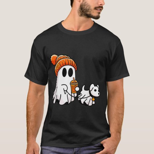 幽霊の犬のかわいいハロウィン コスチューム Tシャツ (正面)