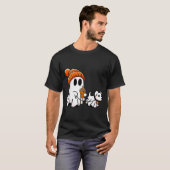 幽霊の犬のかわいいハロウィン コスチューム Tシャツ (正面フル)