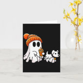 幽霊の犬のハロウィン コスチューム カード (黄色い花)