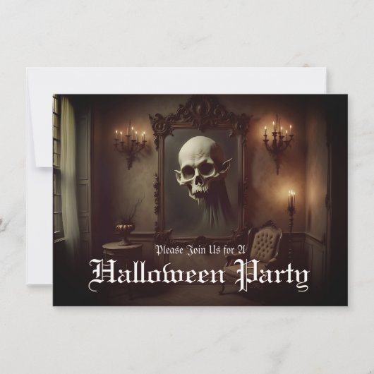 幽霊の絵画の中のドクロ ハロウィンの招待状 (正面)