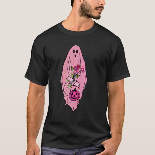 幽霊の花束 ピンクリボン 乳がん Tシャツ (正面)