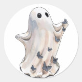 幽霊の蝶 ハロウィンのステッカー ラウンドシール (正面)