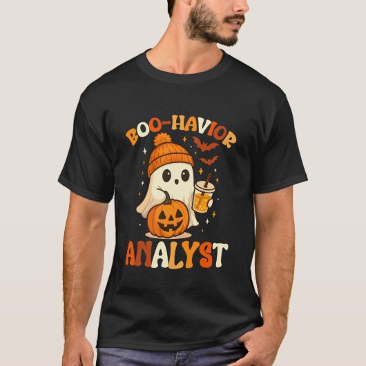 幽霊の行動分析官 面白いハロウィンの行動 Tシャツ (正面)