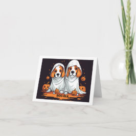 幽霊の衣装を着たハロウィンおもしろいビーグル カード