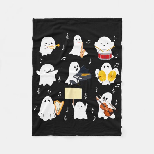 幽霊の遊ミュージカル楽器ハロウィーン音楽 フリースブランケット (正面)