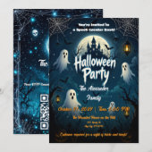 幽霊の青い夜のハロウィンパーティー招待状 招待状 (正面/裏面)