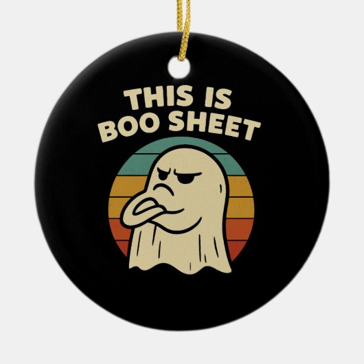 幽霊の面白いデザイン "This Is Boo Sheet" レトロハロウィン セラミックオーナメント (正面)