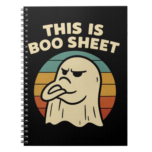 幽霊の面白いデザイン "This Is Boo Sheet" レトロハロウィン ノートブック (正面)