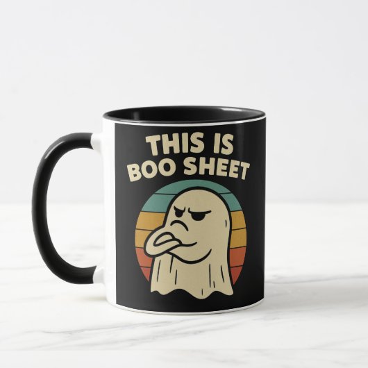 幽霊の面白いデザイン "This Is Boo Sheet" レトロハロウィン マグカップ (左)