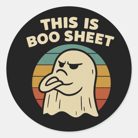幽霊の面白いデザイン "This Is Boo Sheet" レトロハロウィン ラウンドシール (正面)