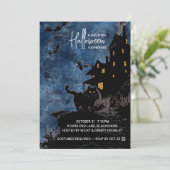 幽霊の館のハロウィンパーティー招待状 - ブルー セーブザデート (スタンド正面)