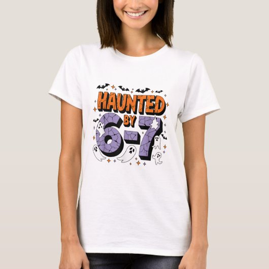 幽霊の67ミーム 六七 6-7 おもしろいインターネットジョーク  Tシャツ (正面)