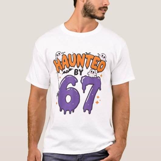 幽霊の67ミーム 六 七 6-7 おもしろいインターネットジョーク Tシャツ (正面)