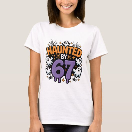 幽霊の67ミーム 六 七 6-7 笑える インターネットジョーク Tシャツ (正面)