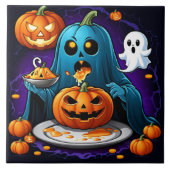 幽霊はハロウィーンの夜にカボチャを食べる タイル (正面)