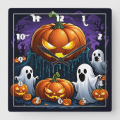 幽霊は夜白熱［赤熱］光を放つにカボチャで集まる スクエア壁時計 (正面)