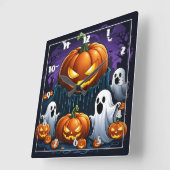 幽霊は夜白熱［赤熱］光を放つにカボチャで集まる スクエア壁時計 (傾斜)