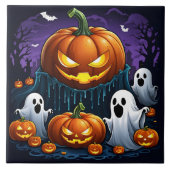 幽霊は夜白熱［赤熱］光を放つにカボチャで集まる タイル (正面)