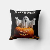 幽霊よくはしゃぐが彫られたカボチャから現れる クッション (裏面)