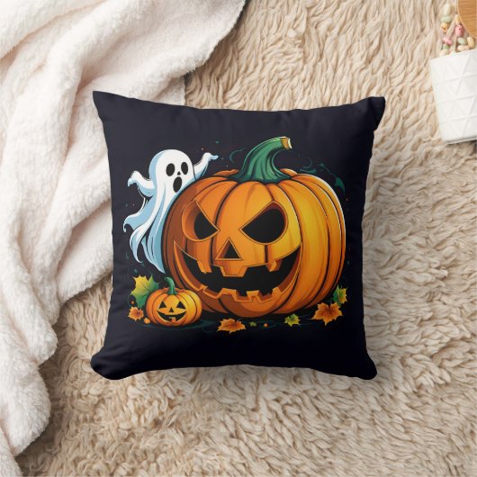 幽霊よくはしゃぐとハロウィーン用の彫りカボチャ クッション (ブランケット)