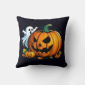 幽霊よくはしゃぐとハロウィーン用の彫りカボチャ クッション (裏面)
