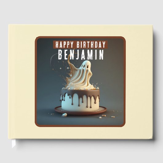 幽霊をテーマにしたチョコレートケーキ – 誕生日 ゲストブック (正面)