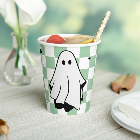 幽霊をテーマにしたハロウィン市松模様に紙カップ 紙コップ (インサイチュ)